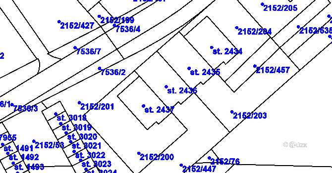 Parcela st. 2436 v KÚ Napajedla, Katastrální mapa