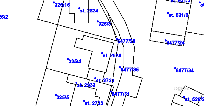 Parcela st. 2624 v KÚ Napajedla, Katastrální mapa