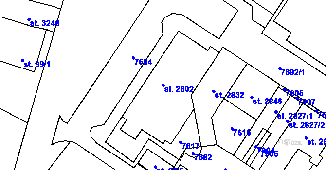Parcela st. 2802 v KÚ Napajedla, Katastrální mapa