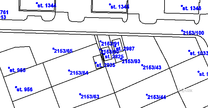 Parcela st. 2825 v KÚ Napajedla, Katastrální mapa