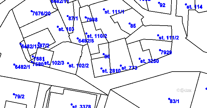 Parcela st. 86 v KÚ Napajedla, Katastrální mapa