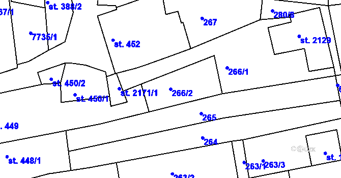 Parcela st. 266/2 v KÚ Napajedla, Katastrální mapa