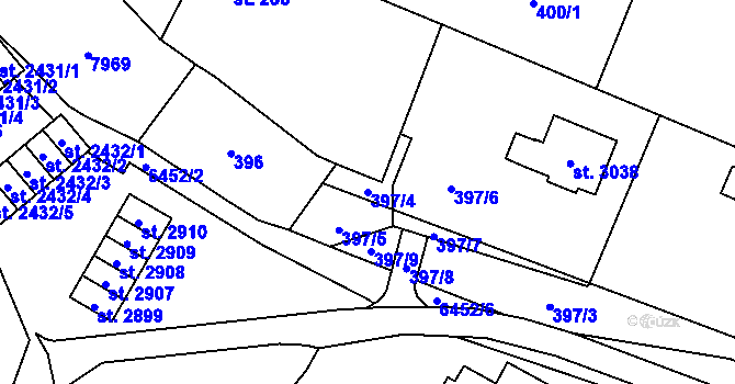 Parcela st. 397/4 v KÚ Napajedla, Katastrální mapa