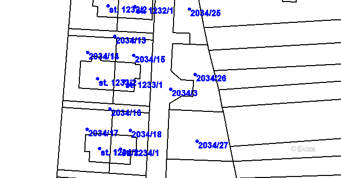 Parcela st. 2034/3 v KÚ Napajedla, Katastrální mapa