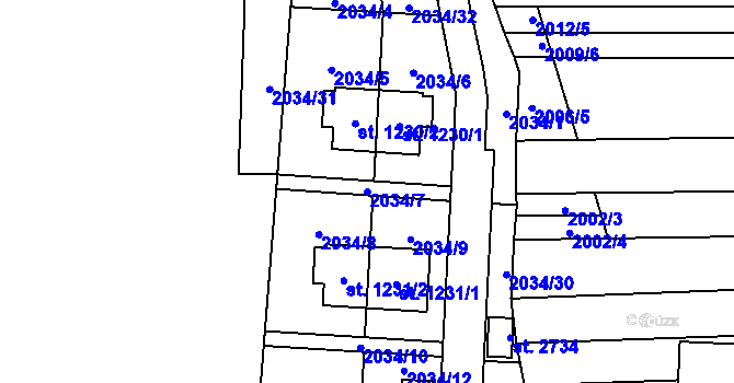 Parcela st. 2034/7 v KÚ Napajedla, Katastrální mapa