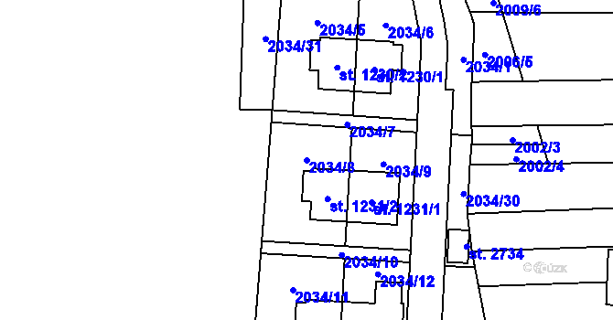 Parcela st. 2034/8 v KÚ Napajedla, Katastrální mapa