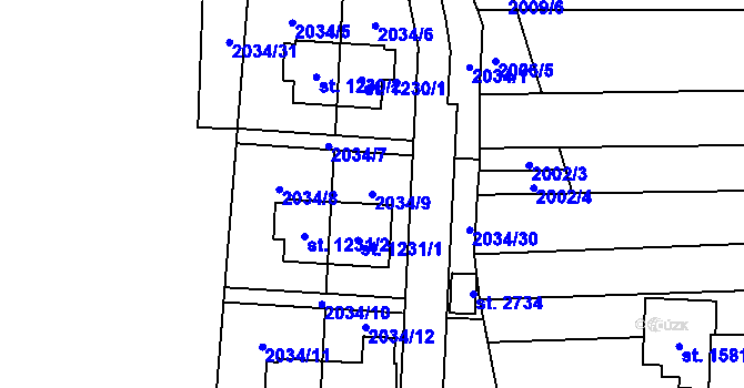 Parcela st. 2034/9 v KÚ Napajedla, Katastrální mapa