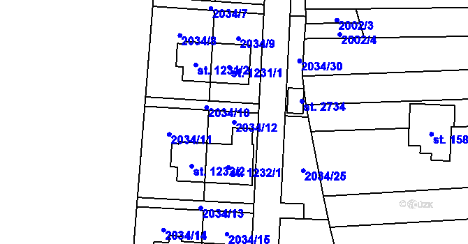Parcela st. 2034/12 v KÚ Napajedla, Katastrální mapa