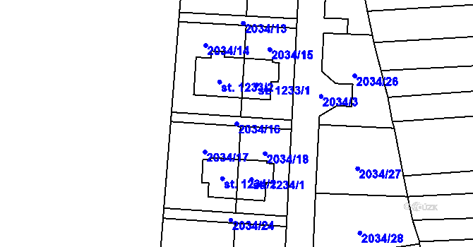 Parcela st. 2034/16 v KÚ Napajedla, Katastrální mapa