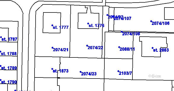 Parcela st. 2074/22 v KÚ Napajedla, Katastrální mapa