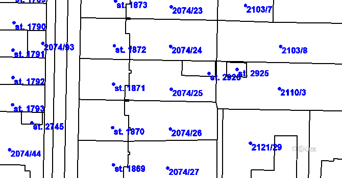 Parcela st. 2074/25 v KÚ Napajedla, Katastrální mapa