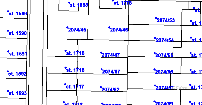 Parcela st. 2074/47 v KÚ Napajedla, Katastrální mapa