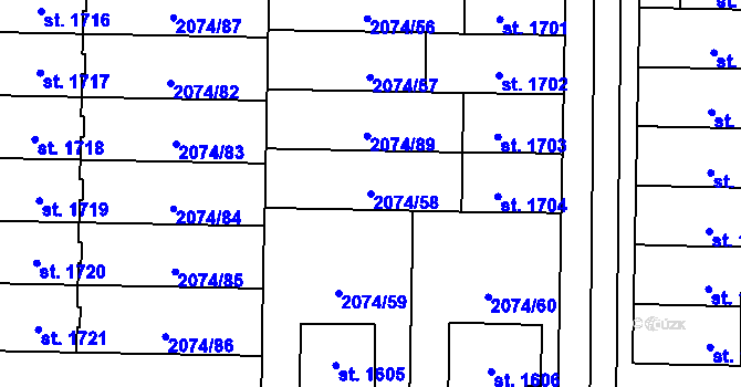 Parcela st. 2074/58 v KÚ Napajedla, Katastrální mapa