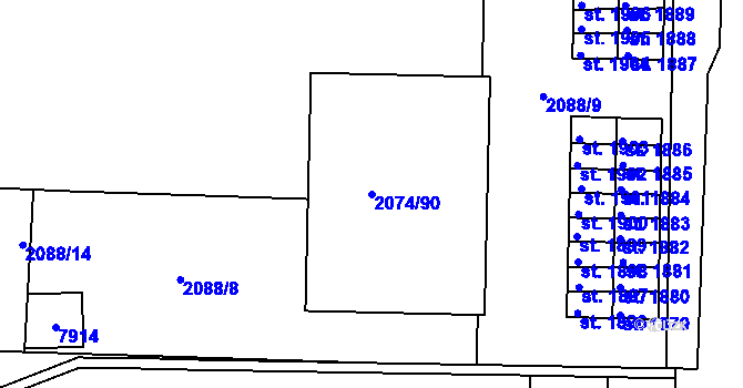 Parcela st. 2074/90 v KÚ Napajedla, Katastrální mapa