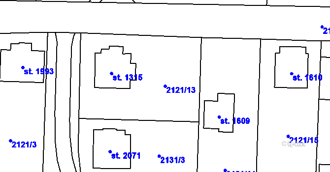 Parcela st. 2121/13 v KÚ Napajedla, Katastrální mapa