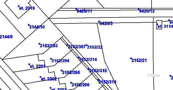 Parcela st. 2152/22 v KÚ Napajedla, Katastrální mapa