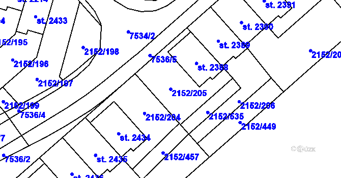 Parcela st. 2152/205 v KÚ Napajedla, Katastrální mapa