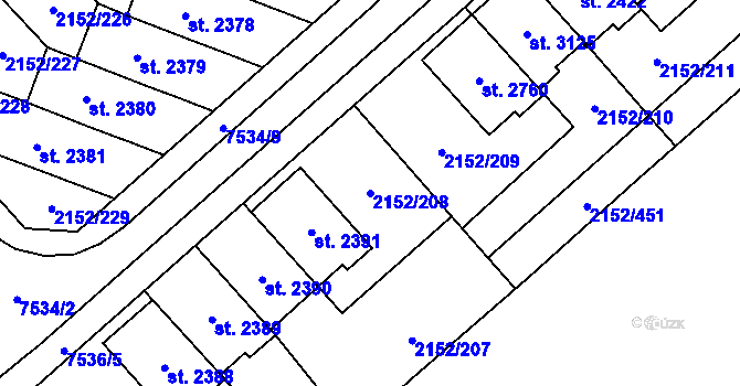 Parcela st. 2152/208 v KÚ Napajedla, Katastrální mapa