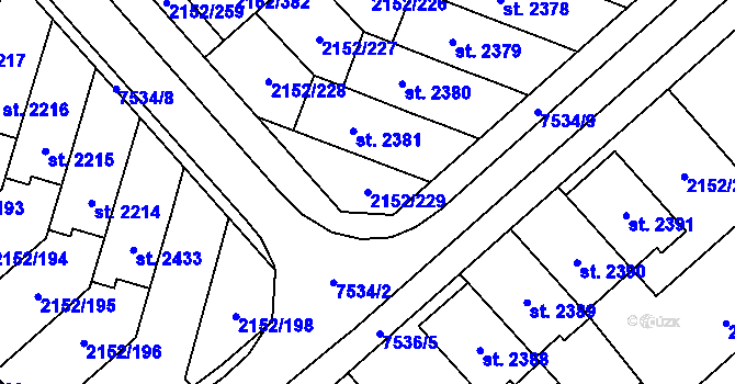 Parcela st. 2152/229 v KÚ Napajedla, Katastrální mapa