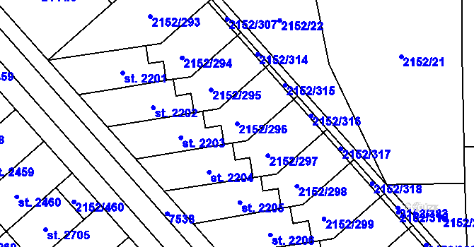 Parcela st. 2152/296 v KÚ Napajedla, Katastrální mapa