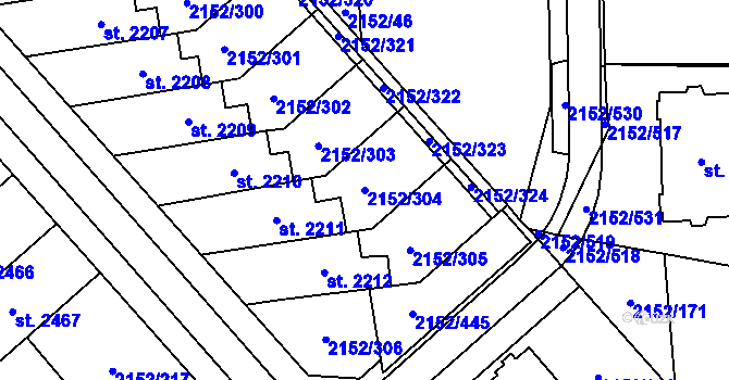 Parcela st. 2152/304 v KÚ Napajedla, Katastrální mapa