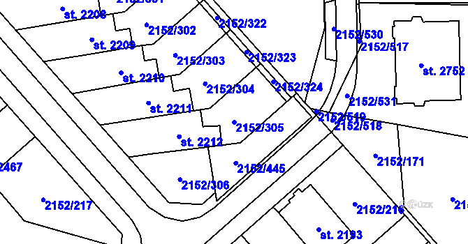 Parcela st. 2152/305 v KÚ Napajedla, Katastrální mapa