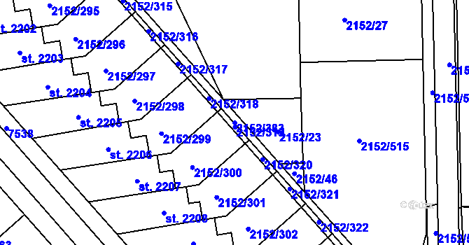 Parcela st. 2152/383 v KÚ Napajedla, Katastrální mapa
