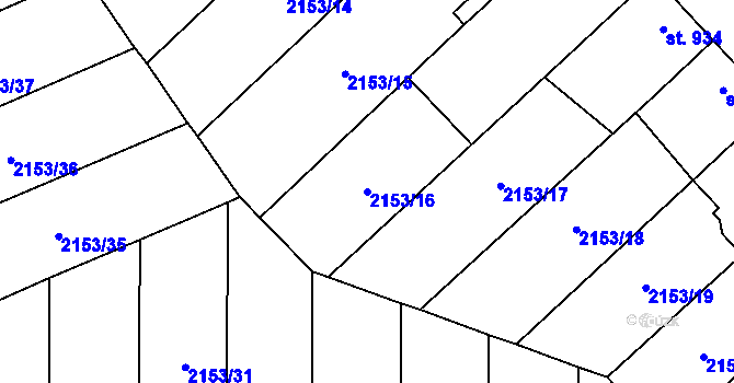 Parcela st. 2153/16 v KÚ Napajedla, Katastrální mapa