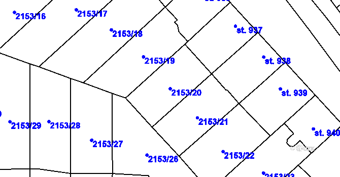 Parcela st. 2153/20 v KÚ Napajedla, Katastrální mapa