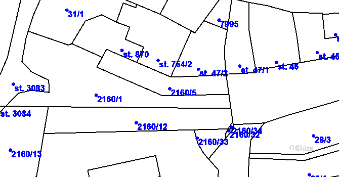 Parcela st. 2160/5 v KÚ Napajedla, Katastrální mapa