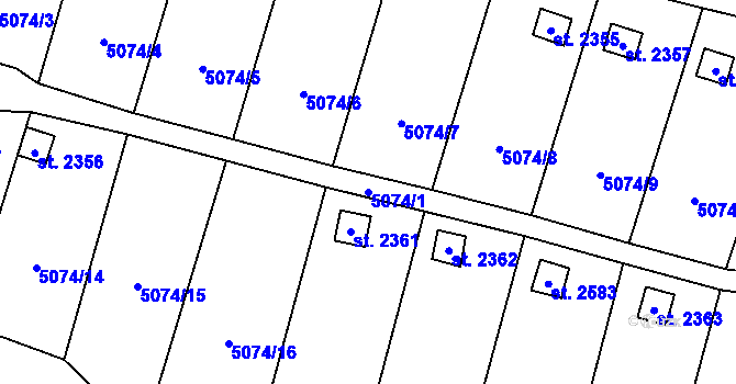 Parcela st. 5074/1 v KÚ Napajedla, Katastrální mapa