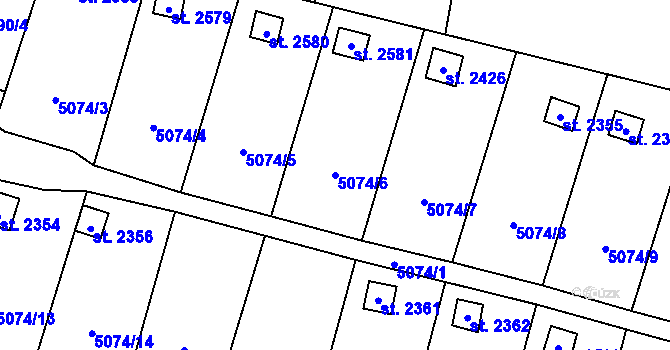 Parcela st. 5074/6 v KÚ Napajedla, Katastrální mapa