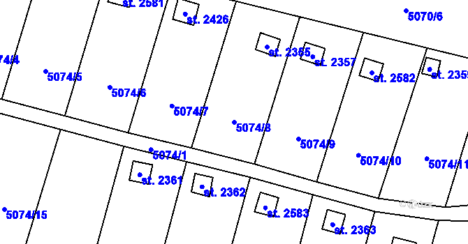 Parcela st. 5074/8 v KÚ Napajedla, Katastrální mapa