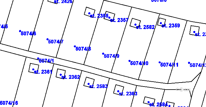 Parcela st. 5074/9 v KÚ Napajedla, Katastrální mapa
