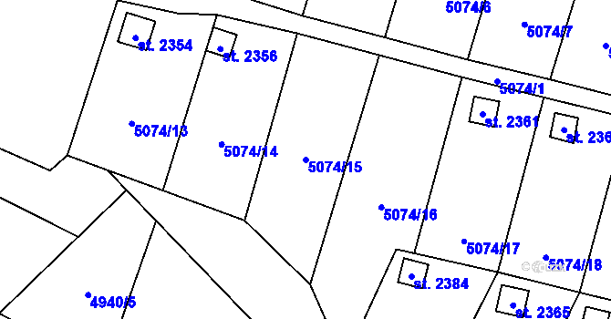 Parcela st. 5074/15 v KÚ Napajedla, Katastrální mapa