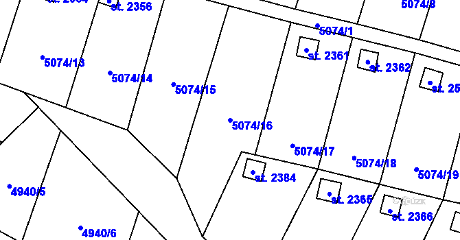 Parcela st. 5074/16 v KÚ Napajedla, Katastrální mapa