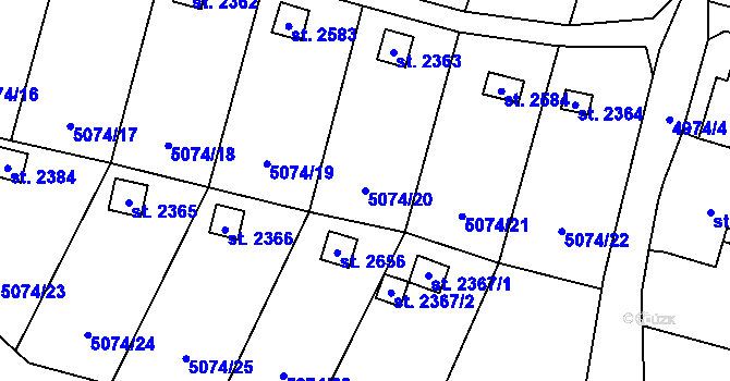Parcela st. 5074/20 v KÚ Napajedla, Katastrální mapa