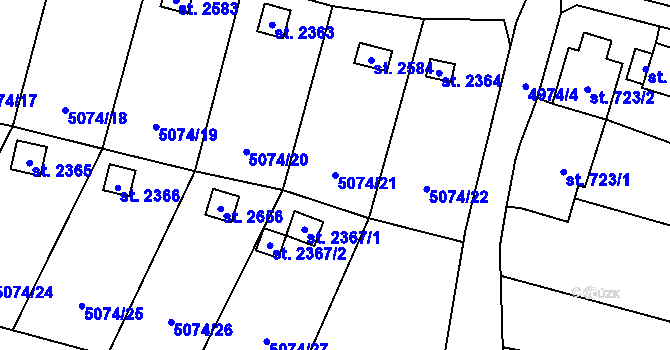 Parcela st. 5074/21 v KÚ Napajedla, Katastrální mapa
