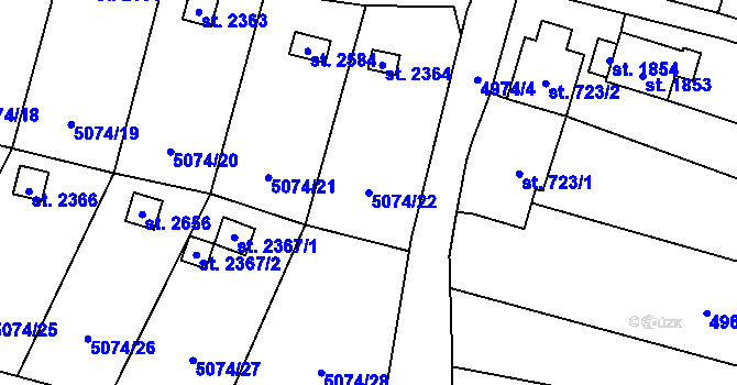 Parcela st. 5074/22 v KÚ Napajedla, Katastrální mapa