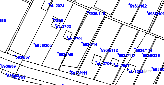 Parcela st. 5936/14 v KÚ Napajedla, Katastrální mapa