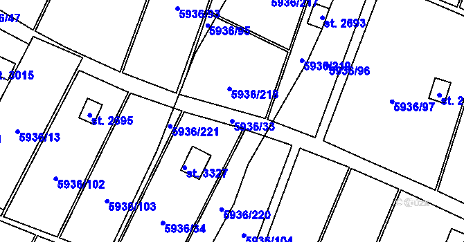 Parcela st. 5936/33 v KÚ Napajedla, Katastrální mapa