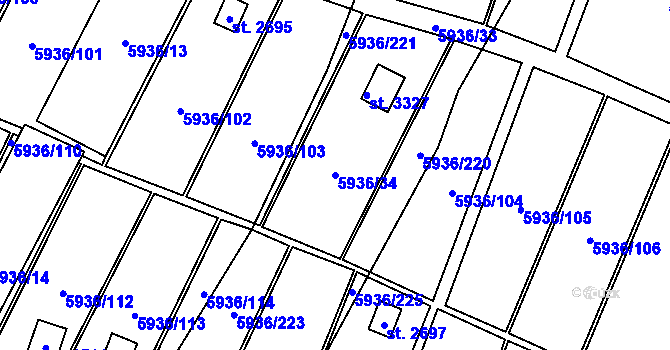 Parcela st. 5936/34 v KÚ Napajedla, Katastrální mapa
