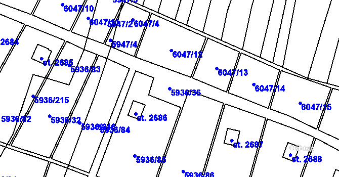 Parcela st. 5936/36 v KÚ Napajedla, Katastrální mapa