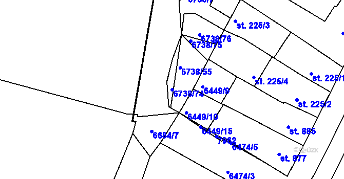 Parcela st. 6738/74 v KÚ Napajedla, Katastrální mapa