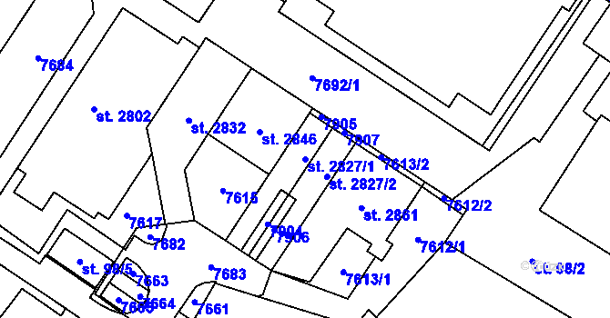 Parcela st. 2827/1 v KÚ Napajedla, Katastrální mapa