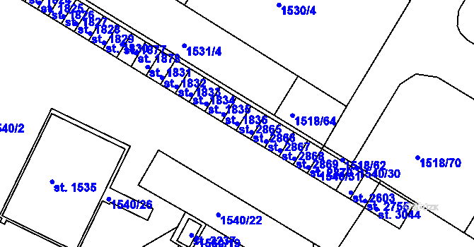 Parcela st. 2865 v KÚ Napajedla, Katastrální mapa