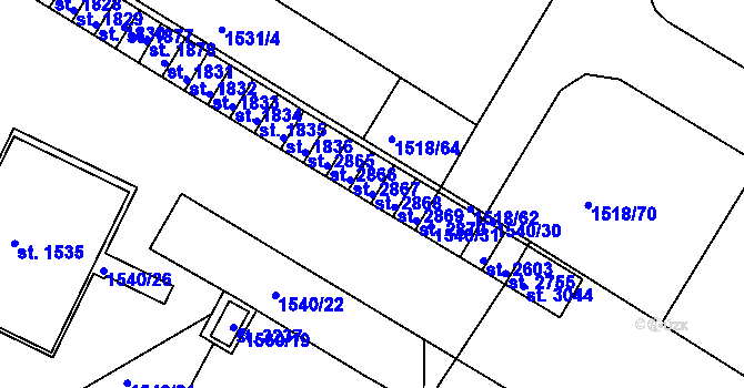 Parcela st. 2868 v KÚ Napajedla, Katastrální mapa