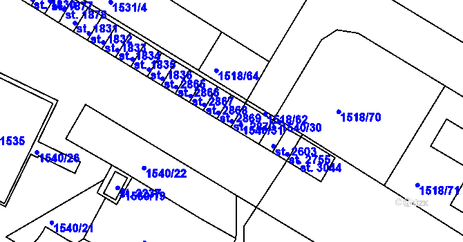 Parcela st. 2870 v KÚ Napajedla, Katastrální mapa