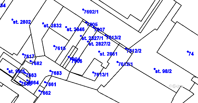 Parcela st. 2861 v KÚ Napajedla, Katastrální mapa