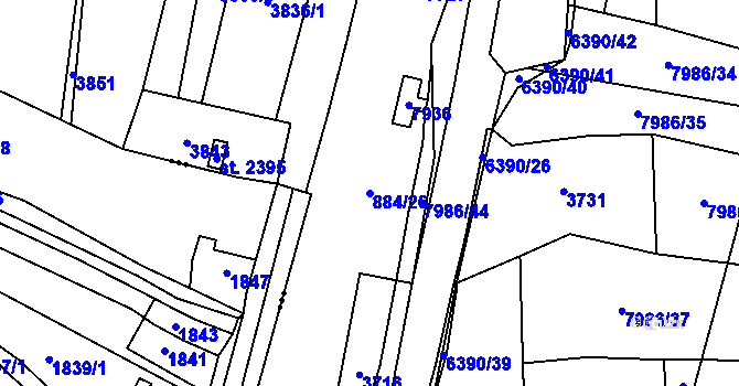Parcela st. 884/26 v KÚ Napajedla, Katastrální mapa